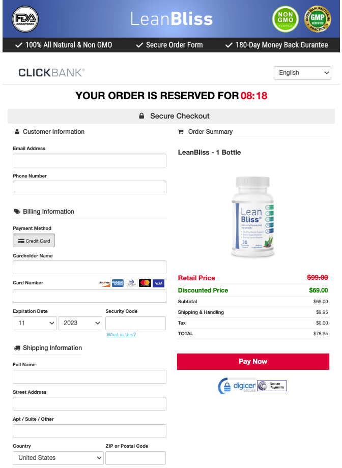 leanBliss - Order Page